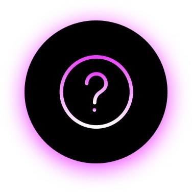 A glowing purple circle with a question mark inside a smaller circle on a black background.
