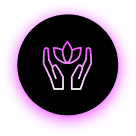 Hands gently holding a blooming lotus flower icon.